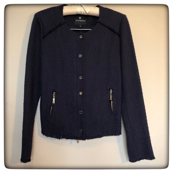 Tweed Zip Jacket - inspired by IRO tweed jacket - Indigo Blue - Picture 1 of 14
